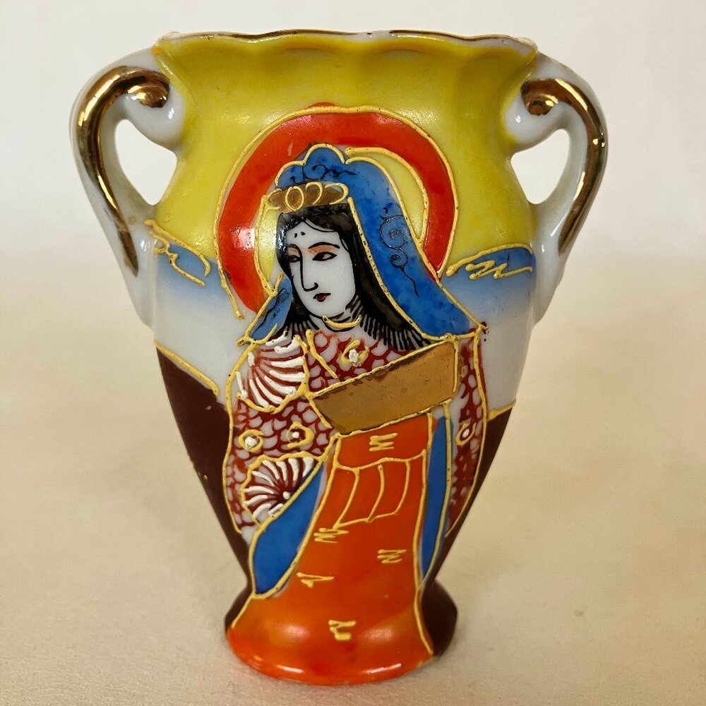 Vintage Occupied Japan Vase Painted Japanese Woman Miniature Porcelain Pottery